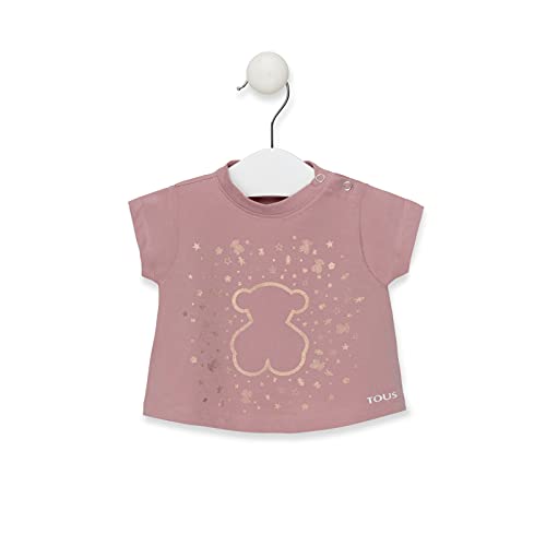 TOUS BABY - Camiseta Rosa Manga Corta para Niña, Estampado Dorado Frontal. (12-18 Meses)