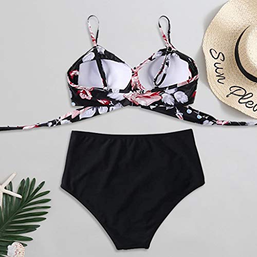 Traje de baño de mujer de cintura alta, 2 piezas, estampado floral, Beach set Push Up, Beachwear Tankini, Cross Sexy acolchado sujetador bikini, deportivo clásico Swimsuit, 01 Rosa, XL