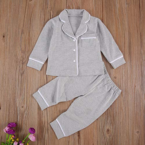 Trajes de Cuadros Rojos para niños pequeños, niñas y niños, Camiseta de Manga Larga, Pantalones, 2 uds, Pijamas de Invierno para el hogar, Ropa de Dormir (Gray,3-4 Años)