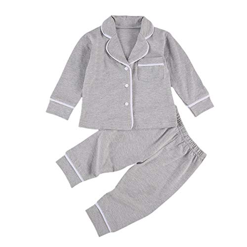 Trajes de Cuadros Rojos para niños pequeños, niñas y niños, Camiseta de Manga Larga, Pantalones, 2 uds, Pijamas de Invierno para el hogar, Ropa de Dormir (Gray,3-4 Años)