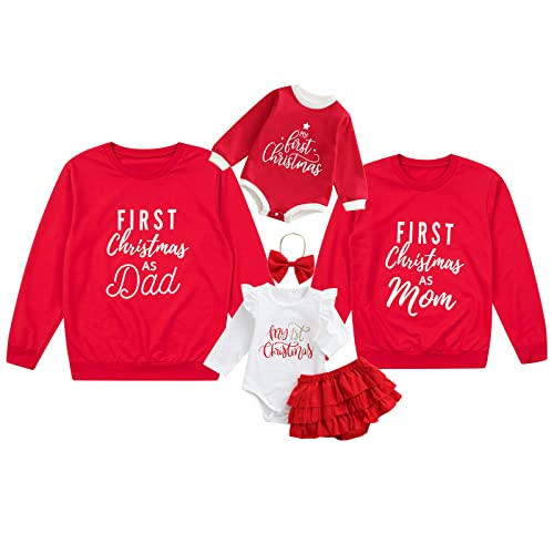 Trajes familiares a juego de Navidad, camisetas largas de Si para mamá papá, mameluco para bebé y niña, conjunto de ropa de familia mi primera Navidad (hombres, grande)