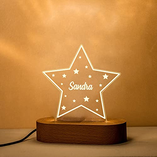 Transparent Gift Lámpara de Mesa 3D Led Infantil Diseño de Estrella Personalizada - Lámpara de Metacrilato con Luz Nocturna Ajustable - El Regalo Original para niños, baby shower, bautizo y cumpleaños