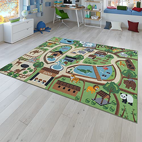 TT Home Alfombra de niños, Alfombra de Juego para Habitaciones de niños, zoológico con Tigre, Oso, león, Colorido, Tamaño:Ø 160 cm Redondo