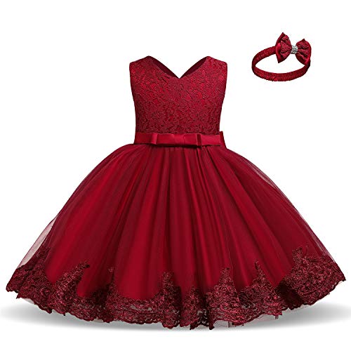 TTYAOVO Bebé Boda Bautismo Bautizo Tutu Vestido Chicas Princesa Vestir Talla(120) 4-5 Años 648 Rojo