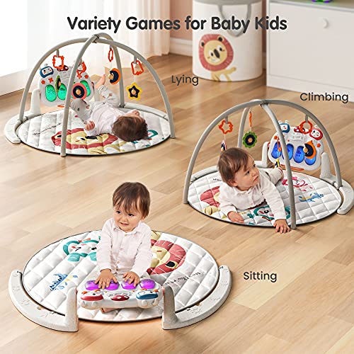 TUMAMA Baby Playmat Activity Gym para piso con juguetes colgantes suaves musicales y ligeros Control remoto Play Kick & Piano Sleep Soother Sound para niños pequeños