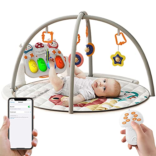 TUMAMA Baby Playmat Activity Gym para piso con juguetes colgantes suaves musicales y ligeros Control remoto Play Kick & Piano Sleep Soother Sound para niños pequeños