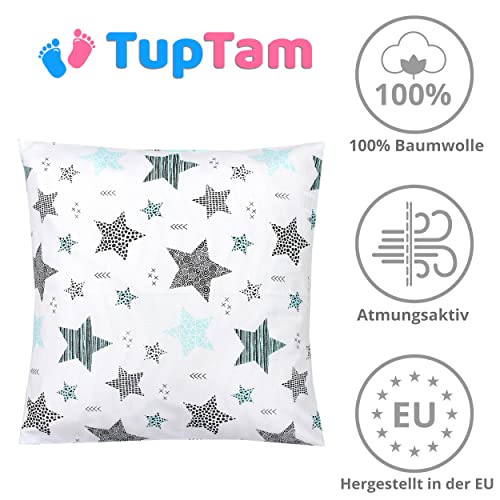 TupTam Fundas de Cojin con Diseño Decorativo para Niños Paquete de 2, Estrellas Menta Verde / Negro, 40 x 60 cm