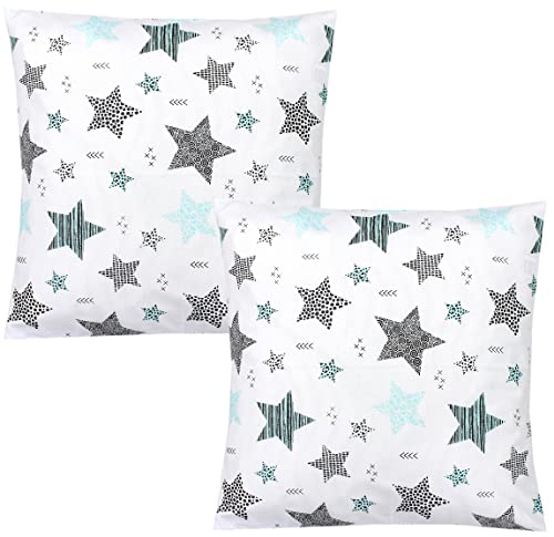 TupTam Fundas de Cojin con Diseño Decorativo para Niños Paquete de 2, Estrellas Menta Verde / Negro, 40 x 60 cm