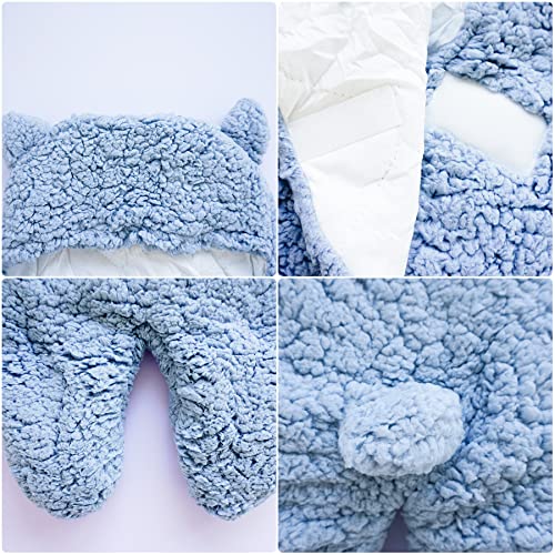 TURMIN Manta Envolvente para Bebé Recién Nacido, Abrigo de Invierno Bebés Swaddle, Suave Felpa Abrigo Cálido con Capucha, Manta Saco de Dormir para Bebés-Azul-M(3-6 Meses)