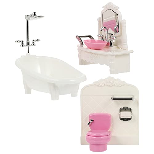 UKCOCO Casa de muñecas para el baño, 1 juego de accesorios de baño, miniherramienta para bañera, lavabo, modelo infantil, juguete (color aleatorio).