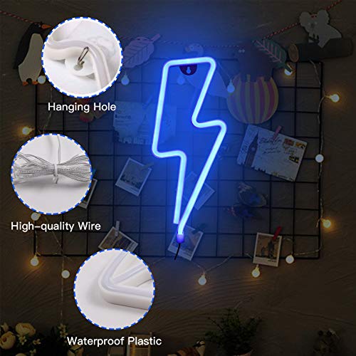 Umitive Letreros de Neon Rayo, Luz Neón LED con 2 Ganchos, Batería o USB Accionado, Ahorro de Energía, Señal de Neón Lámparas, Azul Muestra Ligera de Neón para Decoración de Pared, Fiesta y Habitación