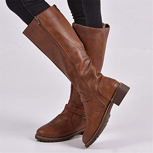 UMore Botas Altas Invierno Mujer, Camfosy Botas de Nieve Caña Ancha Zapatos Mujer Cuña Planos Sintética Peluche Jinete Bajo Cómodos Peludas Calentitas 2021