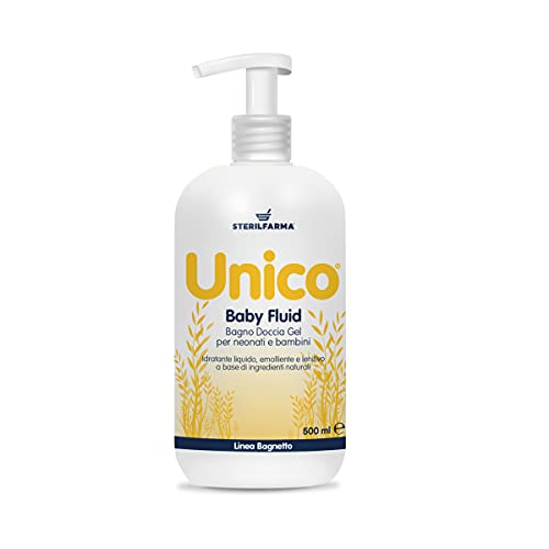 Unico Baby Fluid Baño Ducha Emoliente, calmante, ingredientes naturales. Higiene y cuidado corporal para bebés, niños y adultos con pieles delicadas, intolerantes o propensas a las alergias (250 ml)