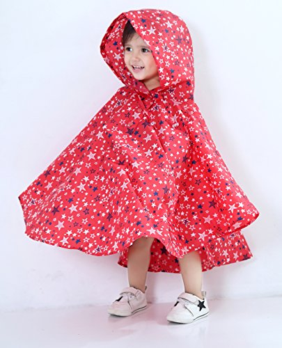 URBEAR Unisex Niñas Niños Impermeable con capucha impermeable de la lluvia del poncho, Rojo M（100-130CM)