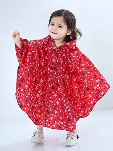 URBEAR Unisex Niñas Niños Impermeable con capucha impermeable de la lluvia del poncho, Rojo M（100-130CM)