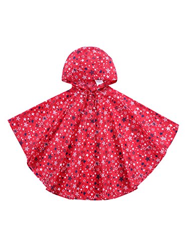 URBEAR Unisex Niñas Niños Impermeable con capucha impermeable de la lluvia del poncho, Rojo M（100-130CM)