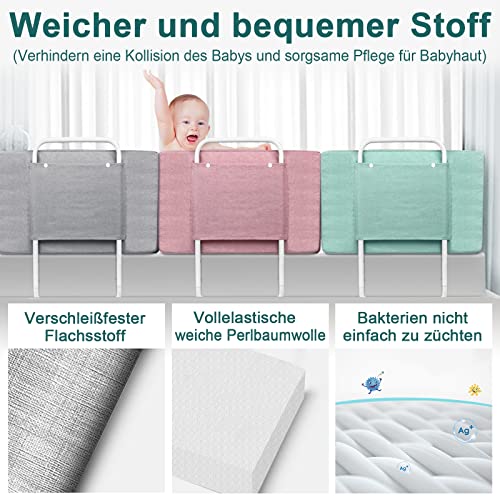 VA-Cerulean Barrera de protección para cama, altura ajustable, barrera de cama infantil que se puede combinar de forma gratuita, protección anticaídas para camas de padres(50 cm, lino gris)