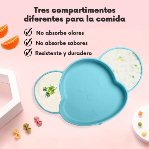 Vajilla bebe ventosa de silicona, set de vajilla infantil, babero de silicona + plato bebe ventosa + cuchara de silicona.