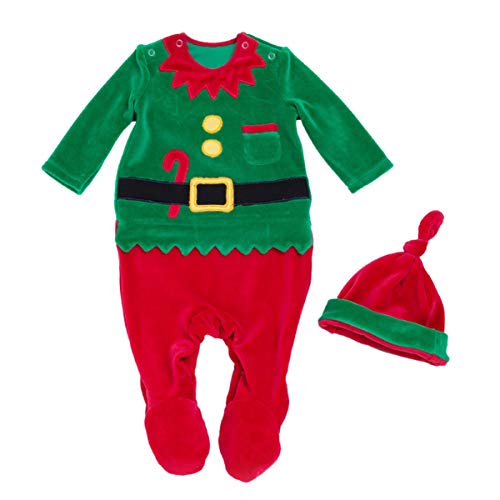 VALICLUD Bebé Niño Niña Traje de Navidad Elfo Mono con Sombrero Niño Niños Niñas Traje de Navidad Pijamas Ropa 66 Cm 3-6 Meses