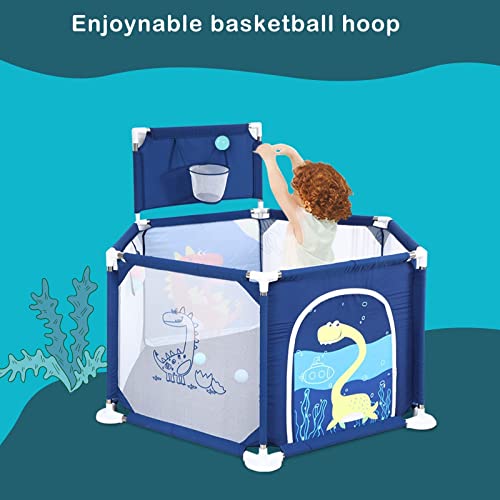 Vallas para niños vallas con malla transpirable, vallas de juego para niños en interiores y exteriores, vallas portátiles con aros de baloncesto ，Parque Infantil De 6 Paneles Para Niños (tipo02)