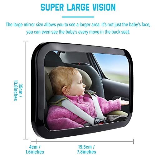 VASEN Espejo Coche Bebé Asiento Trasero Espejo Retrovisor Coche Bebé 100% Inastillable 360° Giratorio XXL Gran Tamaño Espejo Retrovisor Coche para Bebé Niños