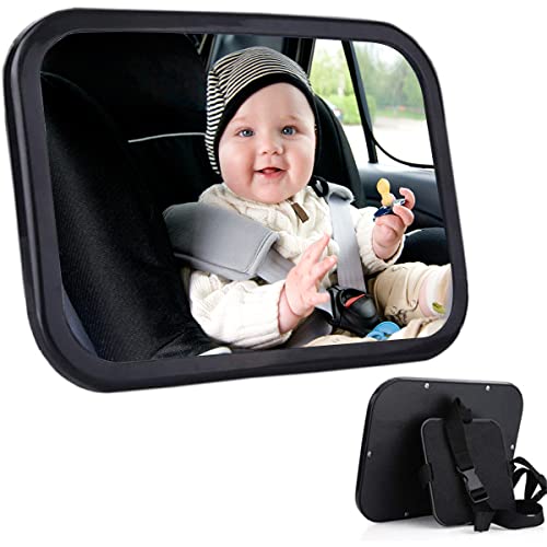 VASEN Espejo Coche Bebé Asiento Trasero Espejo Retrovisor Coche Bebé 100% Inastillable 360° Giratorio XXL Gran Tamaño Espejo Retrovisor Coche para Bebé Niños