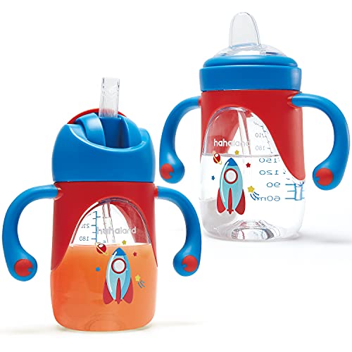 Vaso Bebe 2-en-1 Vaso Antiderrame Bebe con Boquilla y Pajita, Vaso Aprendizaje Bebe con Asas para Facilitar la Sujeción, Taza para Sorber para Bebes 6 12 meses, 240ml (Un Vaso con Boquilla y Pajita)