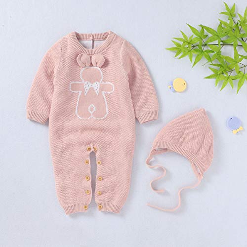 Verve Jelly Mameluco de manga larga con botones sólidos para bebé recién nacido, unisex, mono de punto de una pieza con sombrero, conjunto de ropa rosa 100 18-24 meses