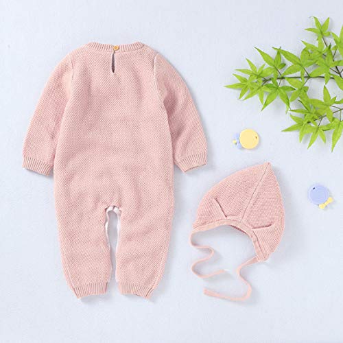 Verve Jelly Mameluco de manga larga con botones sólidos para bebé recién nacido, unisex, mono de punto de una pieza con sombrero, conjunto de ropa rosa 100 18-24 meses