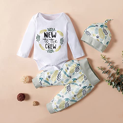 Verve Jelly Ropa para bebés, niñas y niños, conjuntos infantiles, novedad en The Crew, mono con estampado de letras, mono de manga larga, pantalones y sombrero, 3 uds., blanco 70 0-3 meses