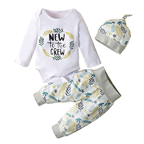 Verve Jelly Ropa para bebés, niñas y niños, conjuntos infantiles, novedad en The Crew, mono con estampado de letras, mono de manga larga, pantalones y sombrero, 3 uds., blanco 70 0-3 meses