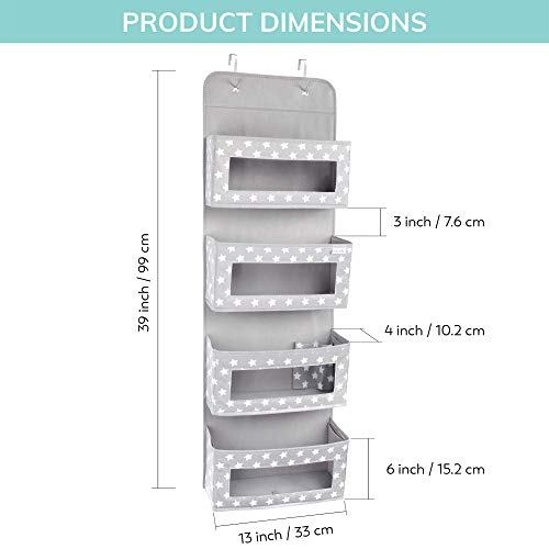 Vesta Baby Organizador para Puerta con Ganchos - Unisex Almacenamiento con 4 Bolsillos con Ventana Transparente para Baños, Habitación para Niños, Guardería - 2 Bolsillos para Artículos Pequeños