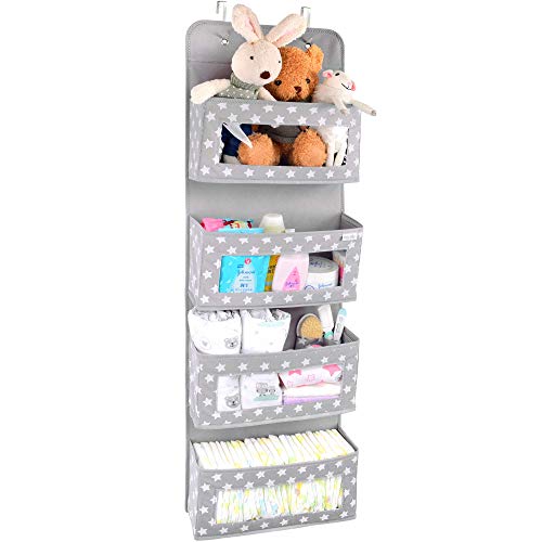 Vesta Baby Organizador para Puerta con Ganchos - Unisex Almacenamiento con 4 Bolsillos con Ventana Transparente para Baños, Habitación para Niños, Guardería - 2 Bolsillos para Artículos Pequeños