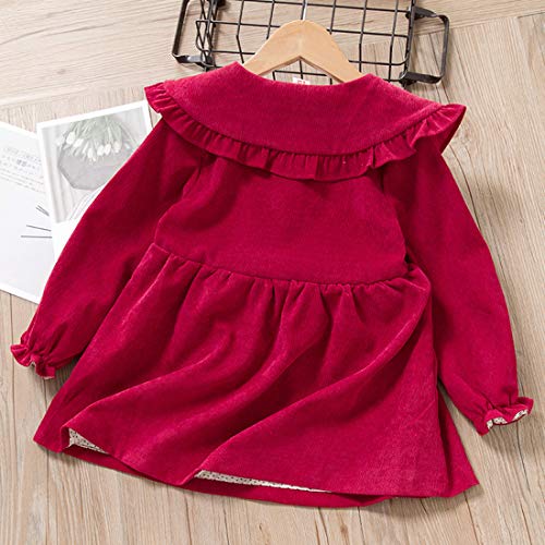 Vestido 6-24 Meses Pana para Bebé Vestidos para Niñas Princesa Infantil Falda Fiesta con Bowknot Solapa de Encaje Color Sólido Mangas Elásticas Lindo