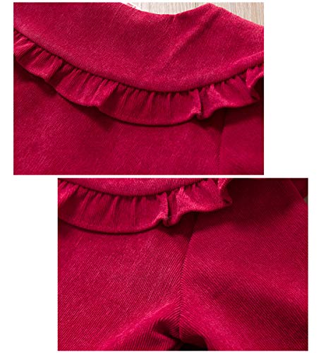 Vestido 6-24 Meses Pana para Bebé Vestidos para Niñas Princesa Infantil Falda Fiesta con Bowknot Solapa de Encaje Color Sólido Mangas Elásticas Lindo