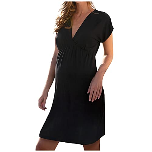 Vestido de Manga Corta de Lactancia para Mujeres con Cuello en V Profundo y Multifuncional Vestido de Manga Corta Multifuncional para la Lactancia Materna, de Color sólido y Profundo, con Cuello en V