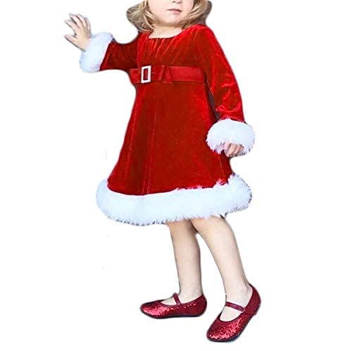 Vestido de Navidad para Bebé Niña de 6 Meses a 5 Años Vestidos Navideños de Terciopelo de Manga Larga con Cinturón y Cremallera Delantera para Chicas (Rojo, 12-18 Meses)