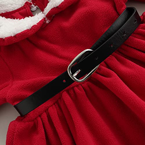 Vestido de Navidad para Bebé Niña Vestido Navideño de Felpa con Manga Larga y Gorra de Navidad 3 pcs Traje de Navidad para Chica de 1 a 5 Años (Rojo, 18-24 Meses)