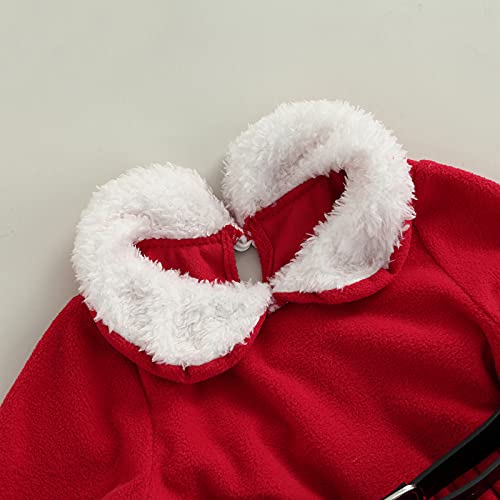 Vestido de Navidad para Bebé Niña Vestido Navideño de Felpa con Manga Larga y Gorra de Navidad 3 pcs Traje de Navidad para Chica de 1 a 5 Años (Rojo, 18-24 Meses)