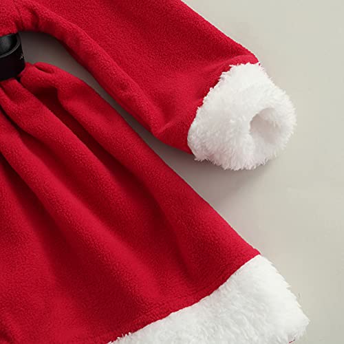 Vestido de Navidad para Bebé Niña Vestido Navideño de Felpa con Manga Larga y Gorra de Navidad 3 pcs Traje de Navidad para Chica de 1 a 5 Años (Rojo, 18-24 Meses)