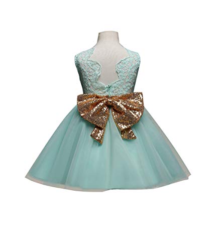 Vestido de Niñas Bowknot Lace Princesa Falda Sequins Vestidos para Bebés Niños Niños de 0-5 años de edad（1-2Years, Verde Claro）