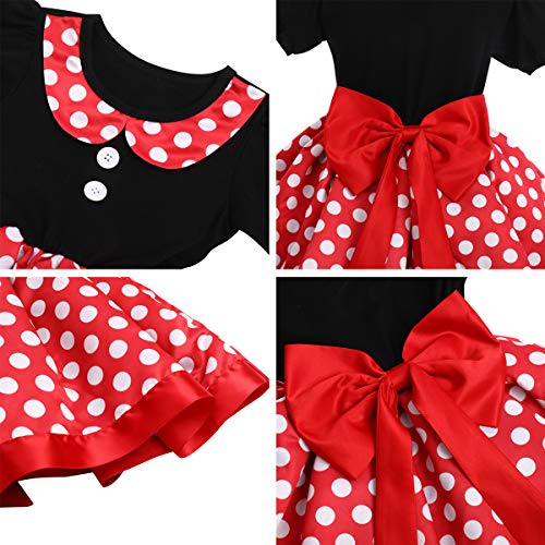 Vestido de tutú con lazo de lunares y mini diadema para orejas de ratón, cosplay, fiesta de cumpleaños, disfraz de Navidad, Halloween, princesa, sesión de fotos para niños, rojo, 02 a 3 años