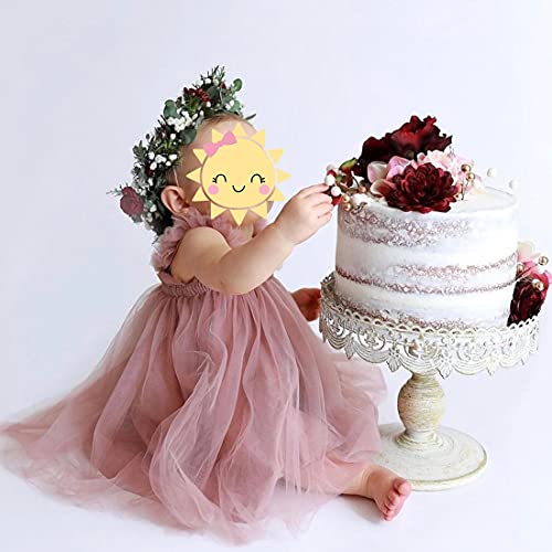 Vestido de tutú para bebé o niña, sin mangas, vestido de princesa, vestido de tul, vestido de fiesta + diadema de flores, Rosa, 2-3 Años