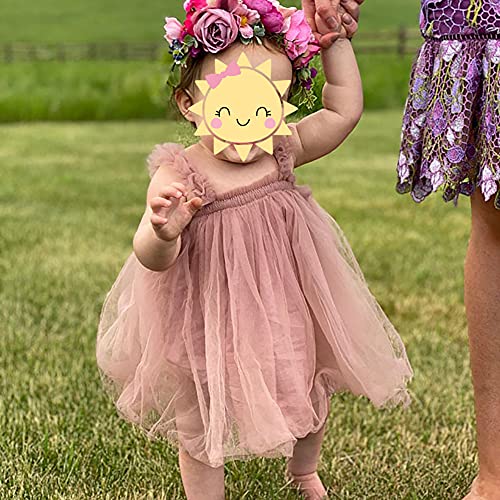 Vestido de tutú para bebé o niña, sin mangas, vestido de princesa, vestido de tul, vestido de fiesta + diadema de flores, Rosa, 2-3 Años