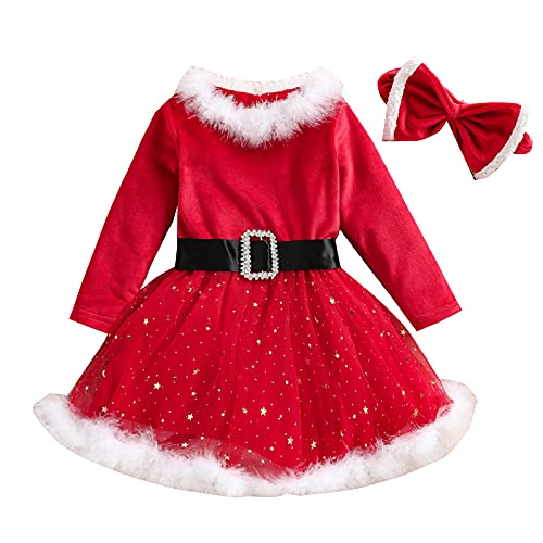 Vestido Rojo de Navidad para niñas bebés, vellón de Manga Larga, Disfraces de Papá Noel, Vestidos de Cosplay, Ropa de Navidad, cálida (Rojo B, 2-3 Y)