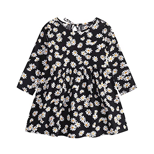 Vestidos de bebé para niñas - Ropa de bebé Niñas - Vestido de manga larga de una pieza con estampado floral de princesa vestido de otoño para niños (6 meses a 3 años), Negro, 24 meses