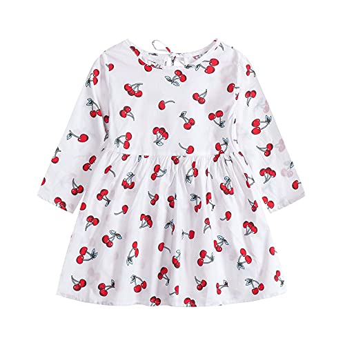 Vestidos de bebé para niñas - Ropa de bebé Niñas - Vestido de manga larga de una pieza con estampado floral de princesa vestido de otoño para niños (6 meses a 3 años), blanco, 9 mes