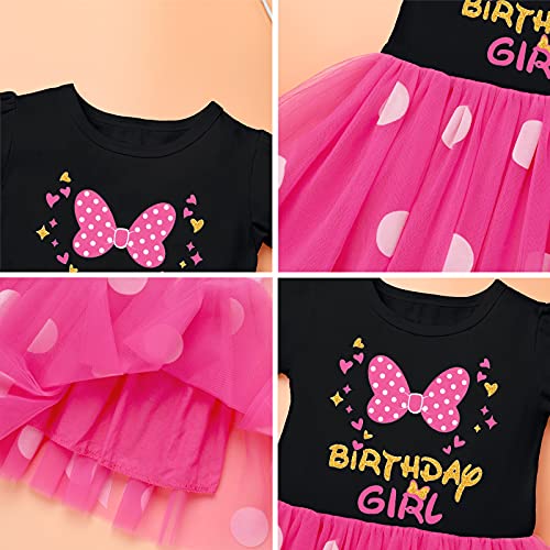 Vestidos de Princesa para Niñas Pequeñas Disfraz de Minnie Mouse Vestido Tutú de Lunares del Manga Corta con Diadema Conjuntos de Ropa para Navidad Cumpleaños Carnaval Rosa Caliente 4 Años