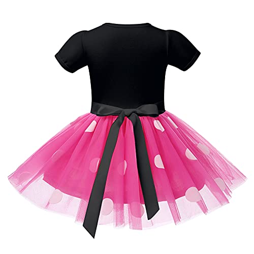 Vestidos de Princesa para Niñas Pequeñas Disfraz de Minnie Mouse Vestido Tutú de Lunares del Manga Corta con Diadema Conjuntos de Ropa para Navidad Cumpleaños Carnaval Rosa Caliente 4 Años