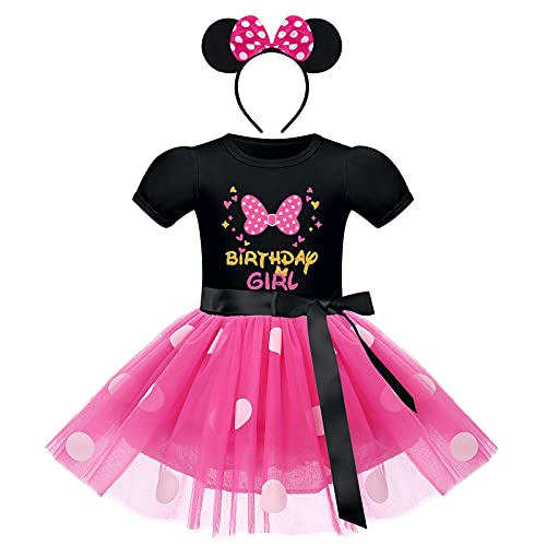 Vestidos de Princesa para Niñas Pequeñas Disfraz de Minnie Mouse Vestido Tutú de Lunares del Manga Corta con Diadema Conjuntos de Ropa para Navidad Cumpleaños Carnaval Rosa Caliente 4 Años